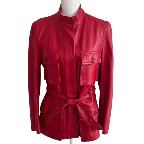 Parri's Italian Red Leather Jacket Size M Emily In Paris Emily Cooper Inspired - Picture 2 of 10
